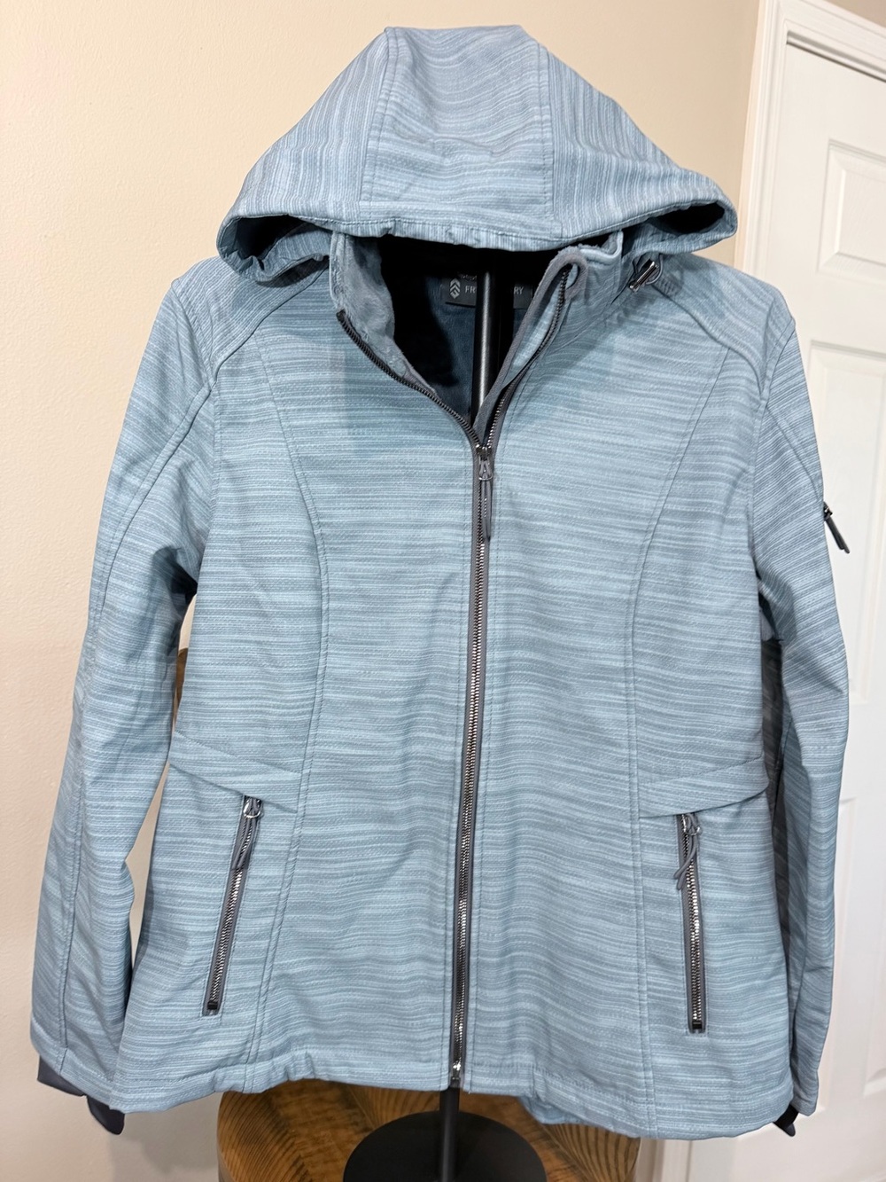 Free Country Womens XL Blue/Gray Solid Fleece Hooded Full-Zip Jacket Zip Pockets